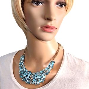 Vintage Runway Blue Stone Rhinestone Bib Necklace